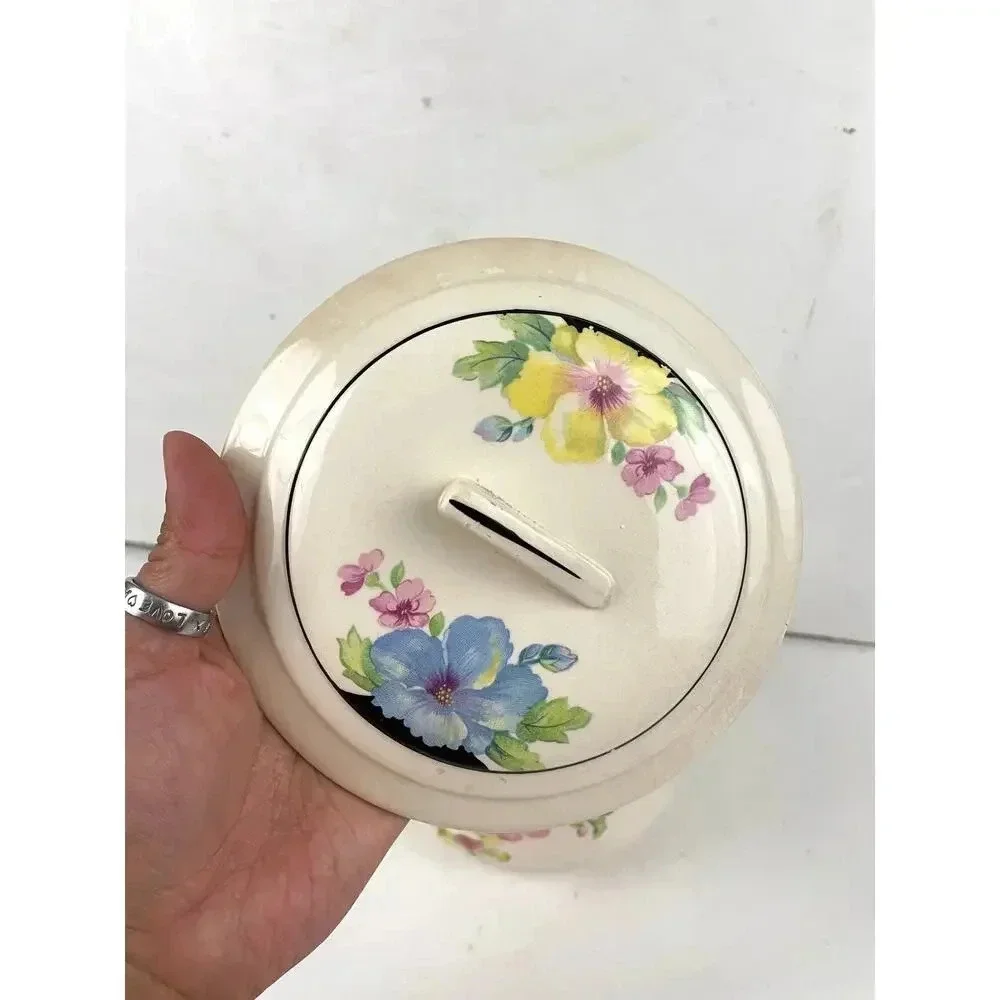 VTG Floral Casserole‎ Dish with Lid Harker Cookingware Hot Oven 1930s